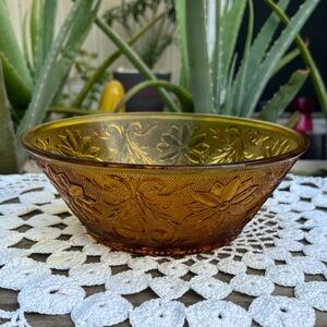 Vintage Tiara Sandwich Glass Serving Bowl ~ Amber